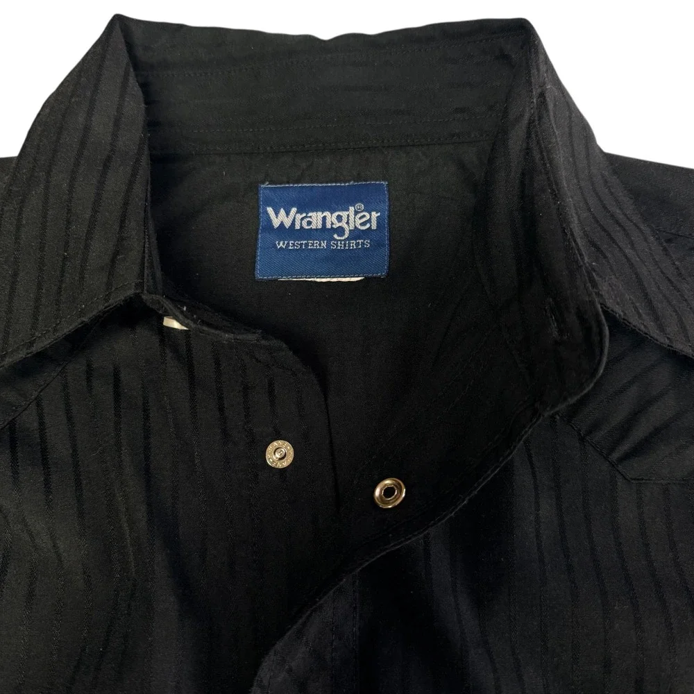 Wrangler‎ Western Shirt L Black Snap Button Striped Cowboy Rodeo Chic Darkwear
